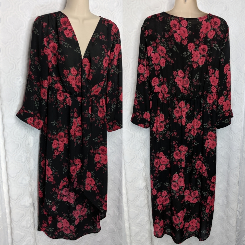Torrid High Low Floral Faux Wrap Party Dress 1x - Picture 2 of 8